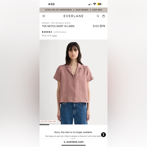 Everlane Tops - Everlane The Notch Shirt In Linen Dusk Rose - Discontinued